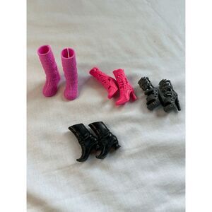 Barbie Boots/Shoe Lot of 4 Pink/Black Flat & Heeled Boots& Shoes